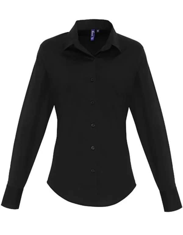Women´s Stretch Fit Poplin Long Sleeve Cotton Shirt - Black (ca. Pantone Black C)