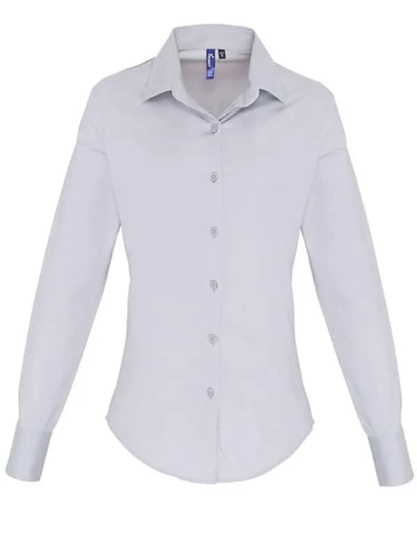 Women´s Stretch Fit Poplin Long Sleeve Cotton Shirt - Silver (ca. Pantone 428C)