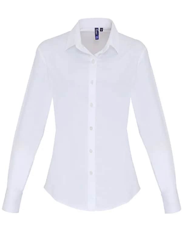 Women´s Stretch Fit Poplin Long Sleeve Cotton Shirt - White
