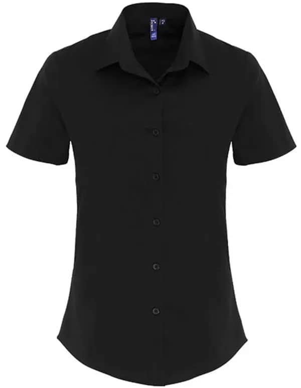 Women´s Stretch Fit Poplin Short Sleeve Cotton Shirt - Black (ca. Pantone Black C)