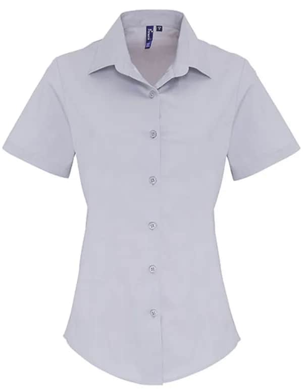 Women´s Stretch Fit Poplin Short Sleeve Cotton Shirt - Silver (ca. Pantone 428C)