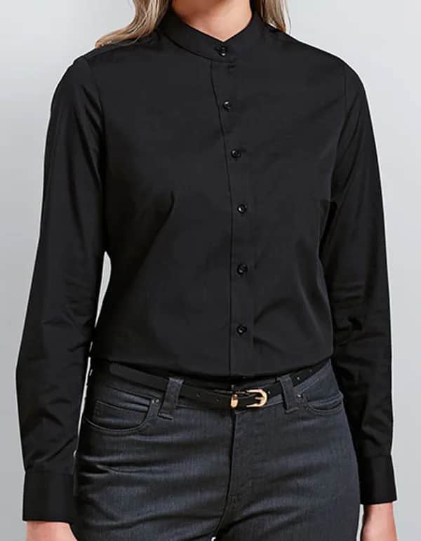 Women´s Banded Collar Grandad Shirt - Black