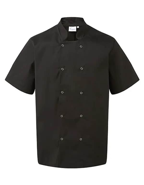 Studded Front Short Sleeve Chef´s Jacket - Black (ca. Pantone Black C)