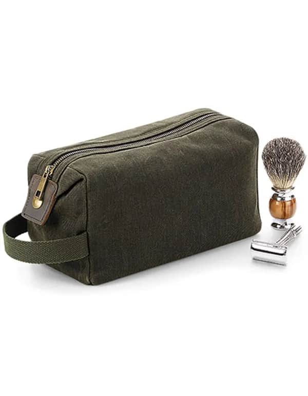 Heritage Waxed Canvas Wash Bag - Olive Green