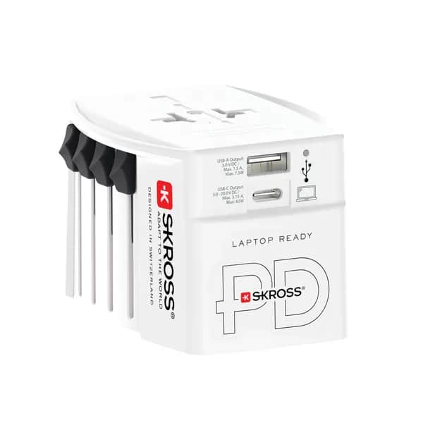 SKROSS World Travel Adapter MUV 65W PD mit USB-C-Kabel - weiß