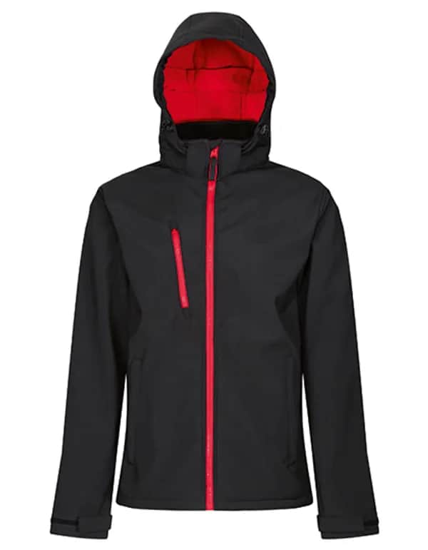 Venturer 3-Layer Printable Hooded Softshell Jacket - Black/Classic Red
