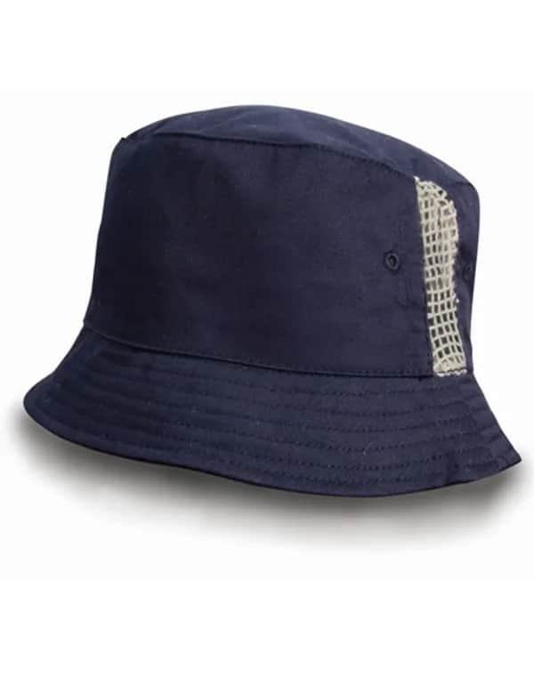 Deluxe Washed Cotton Bucket Hat With Side Mesh Panels - Navy