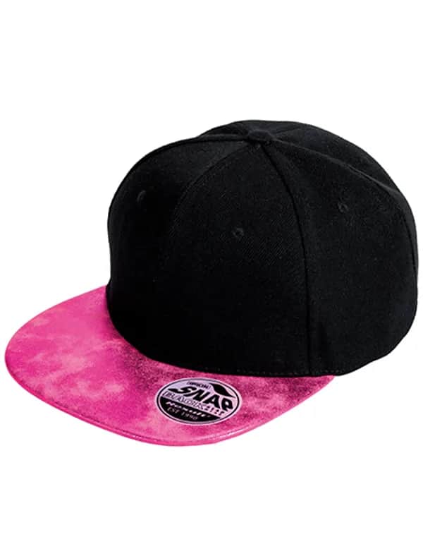 Bronx Flat Glitter Peak Snapback Cap - Black/Pink