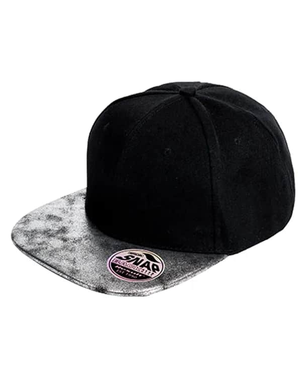 Bronx Flat Glitter Peak Snapback Cap - Black/Silver