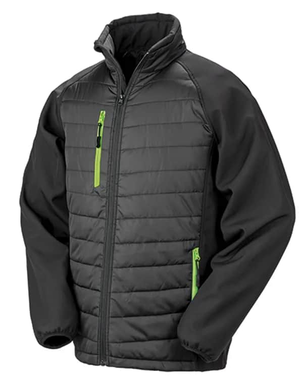 Recycled Compass Padded Softshell - Black/Lime