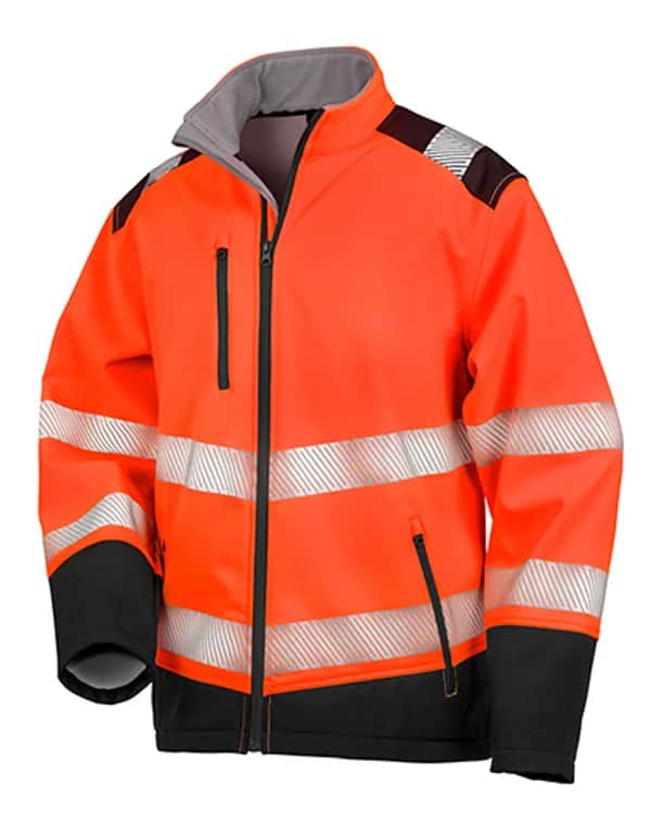 Printable Ripstop Safety Softshell Jacket - Fluorescent Orange/Black