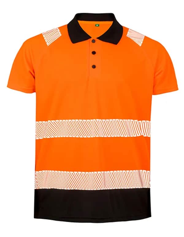 Recycled Safety Polo Shirt - Fluorescent Orange/Black