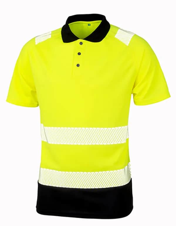 Recycled Safety Polo Shirt - Fluorescent Yellow/Black