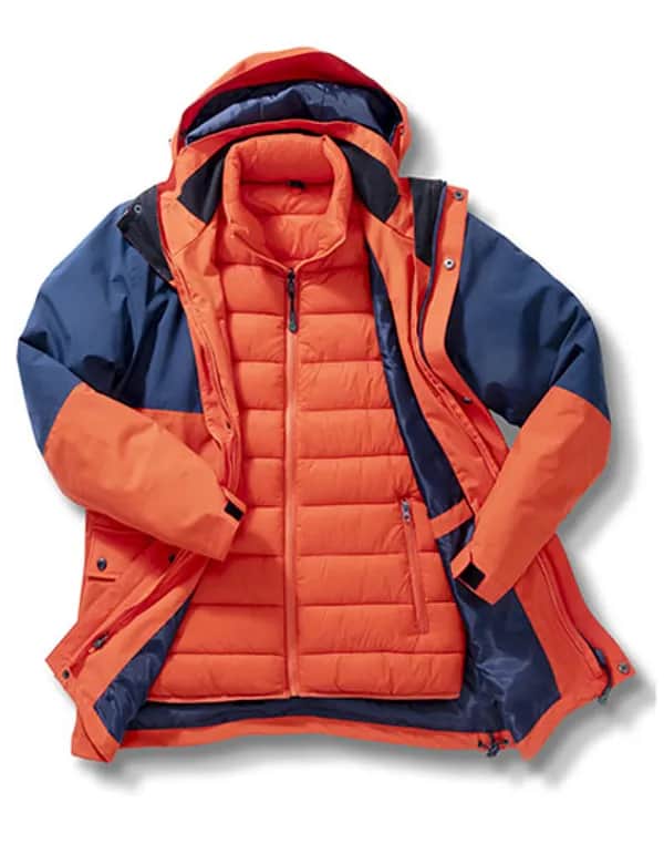 Recycled 3-In-1 Padded Ripstop Jacket - Orange/Navy
