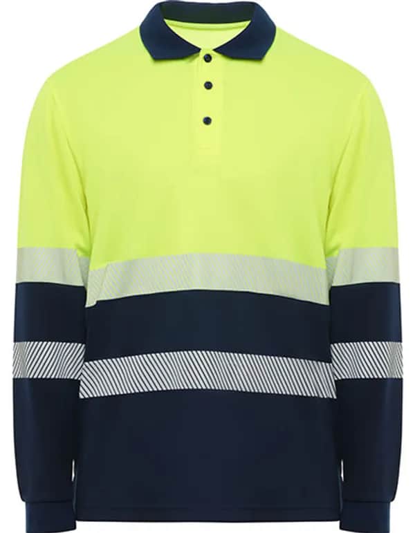 Polo Shirt Vega Long Sleeve - Navy Blue 55/Fluor Yellow 221