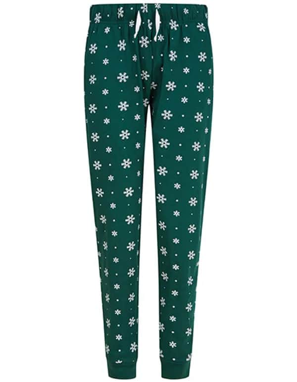Women´s Cuffed Lounge Pants - Bottle/White Snowflakes