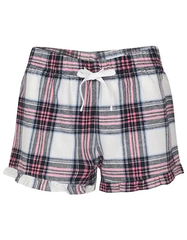 Women´s Tartan Frill Lounge Shorts - White-Pink Check
