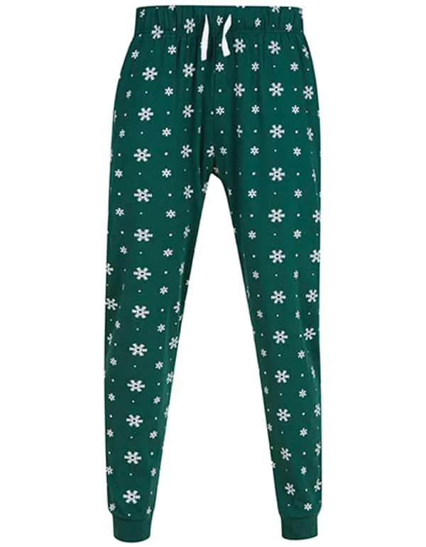 Unisex Cuffed Lounge Pants - Bottle/White Snowflakes