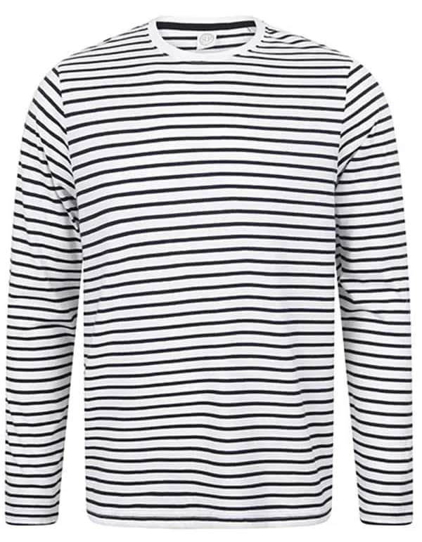 Unisex Long Sleeved Striped T - White/Oxford Navy