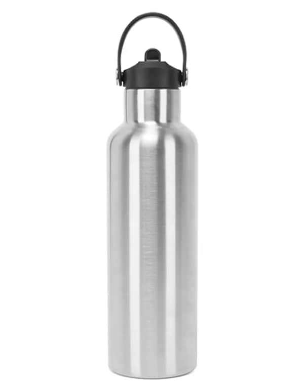 TriDri® Vacuum Sports Water Bottle With Flip Up Straw - Brushed Steel