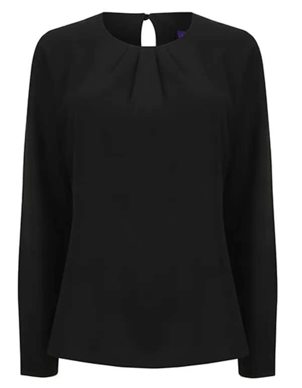 Ladies´ Pleat Front Long Sleeved Blouse - Black