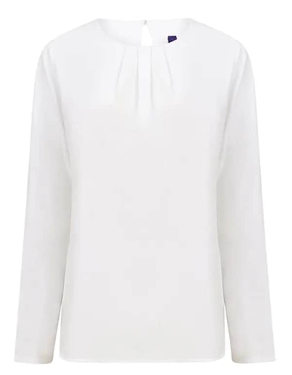 Ladies´ Pleat Front Long Sleeved Blouse - White