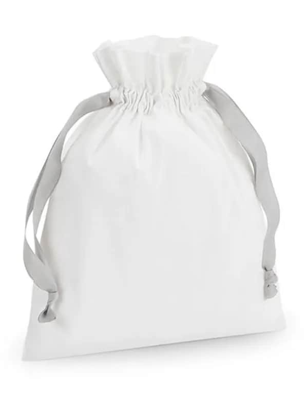 Cotton Gift Bag with Ribbon Drawstring - Soft White/Light Grey