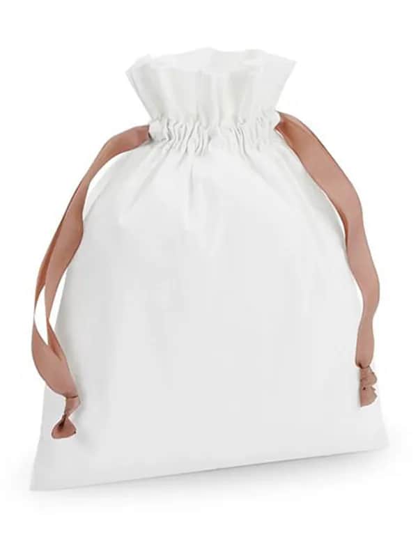 Cotton Gift Bag with Ribbon Drawstring - Soft White/Rose Gold