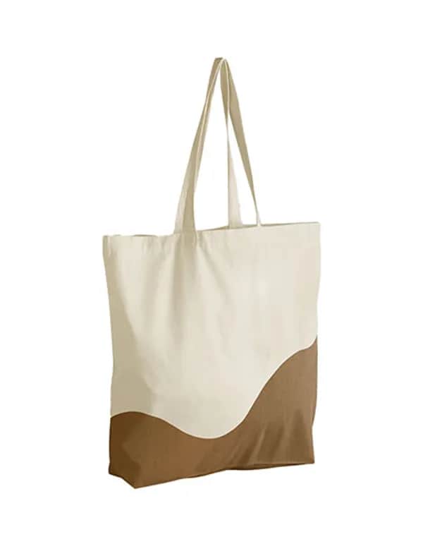 Organic Cotton Wave Print Maxi Bag - Natural/Caramel