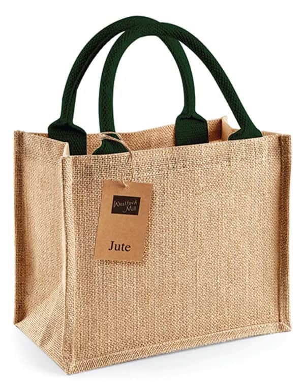 Jute Mini Gift Bag - Natural/Forest Green