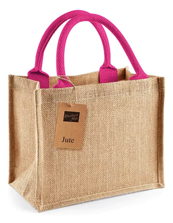 Jute Mini Gift Bag - Natural/Fuchsia