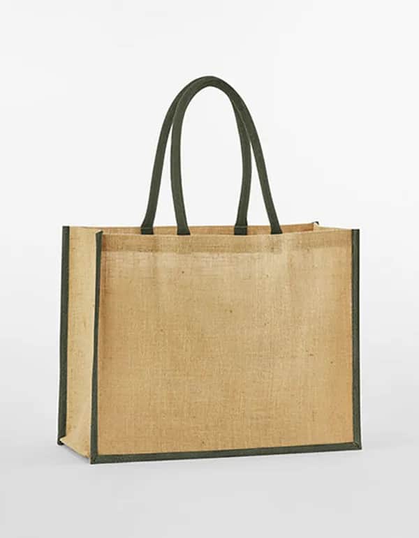 Natural Starched Jute Classic Shopper - Natural/Olive Green