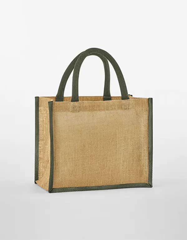 Natural Starched Jute Midi Bag - Natural/Olive Green
