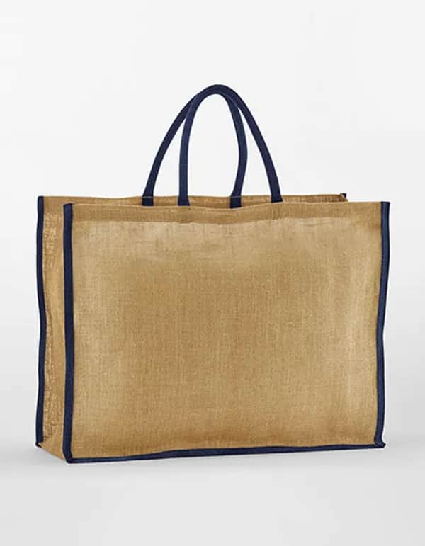 Natural Starched Jute Market Shopper - Natural/Navy