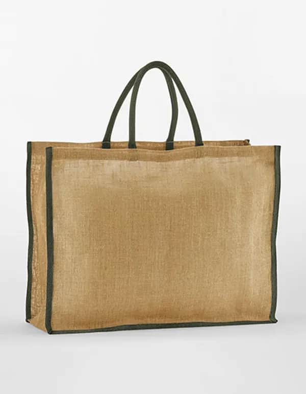 Natural Starched Jute Market Shopper - Natural/Olive Green
