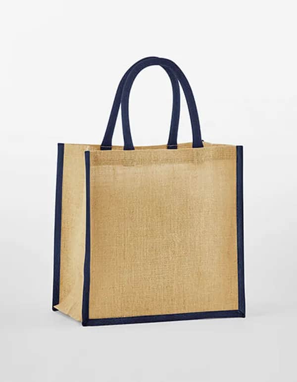 Natural Starched Jute Mini Gift Bag - Natural/Navy