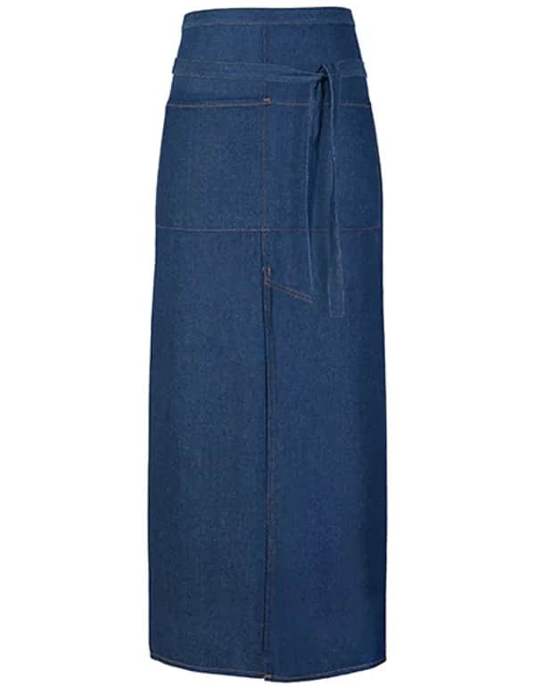 Jeans Bistro Apron With Split and Pocket - Denim Blue