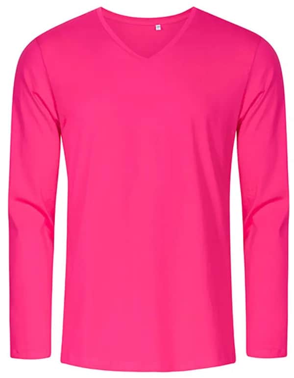 Men´s V-Neck T-Shirt Long Sleeve - Bright Rose