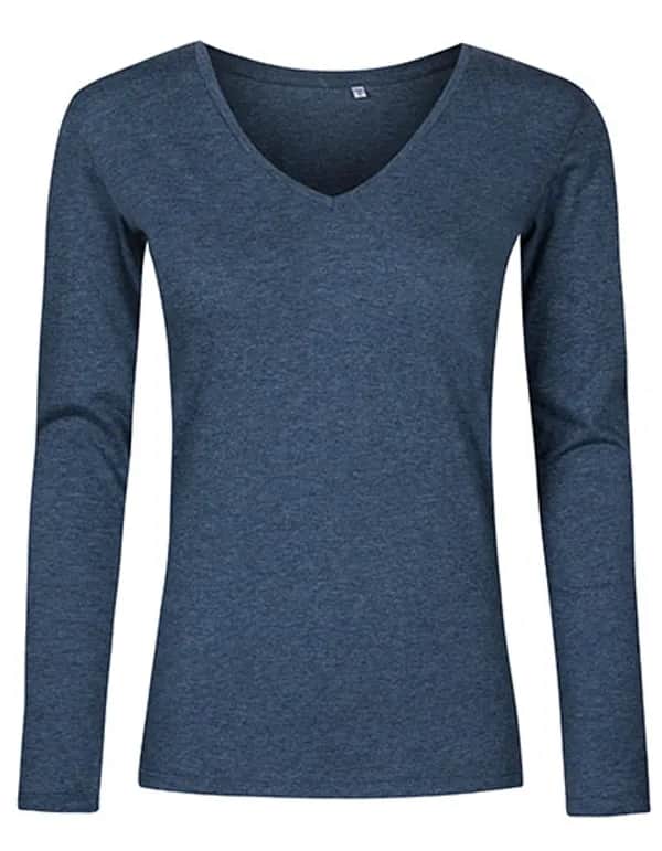 Women´s V-Neck T-Shirt Long Sleeve - Heather Navy