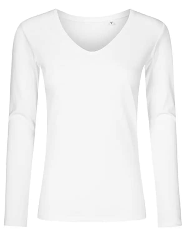 Women´s V-Neck T-Shirt Long Sleeve - White