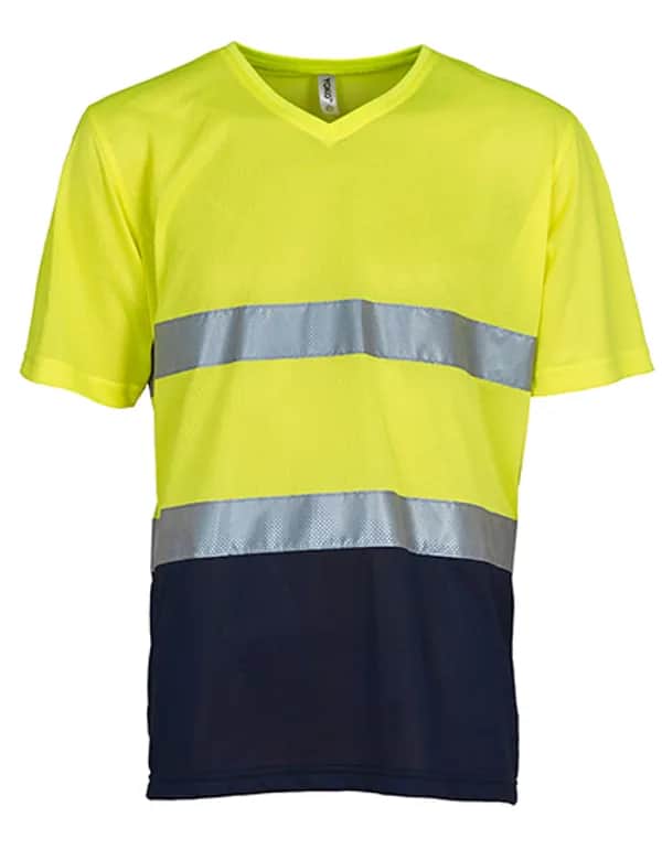Hi-Vis Top Cool Super Light V-Neck T-Shirt - Hi-Vis Yellow/Navy