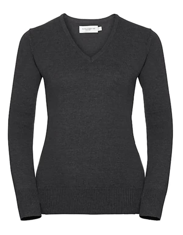 Ladies´ V-Neck Knitted Pullover - Charcoal Marl