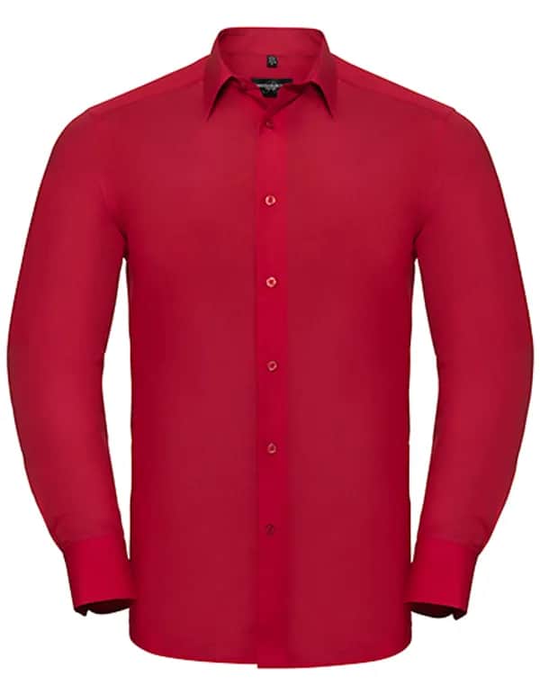 Mens Long Sleeve Tailored Polycotton Poplin Shirt - Classic Red