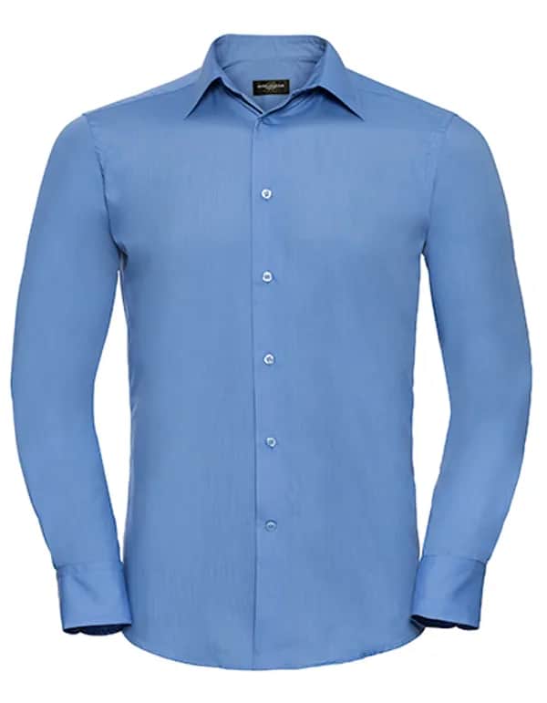 Mens Long Sleeve Tailored Polycotton Poplin Shirt - Corporate Blue