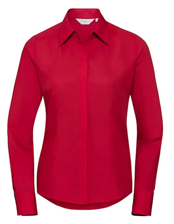 Ladies Long Sleeve Fitted Polycotton Poplin Shirt - Classic Red