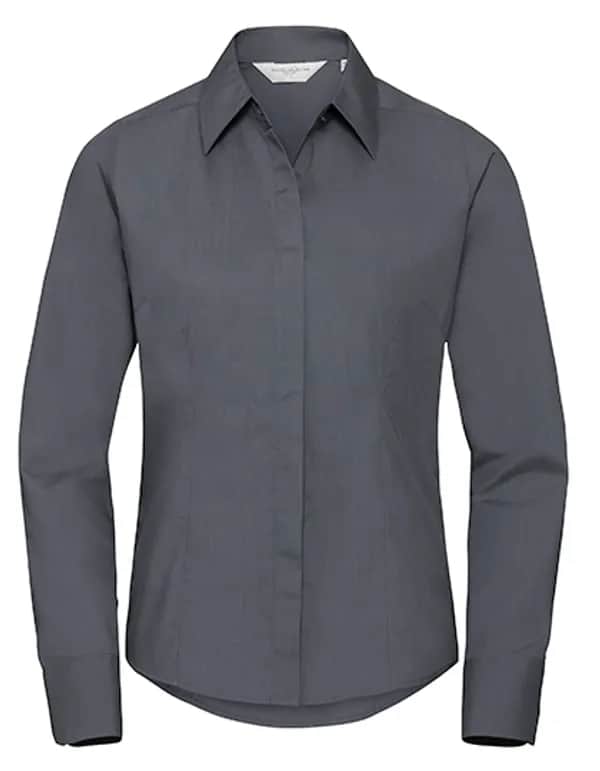 Ladies Long Sleeve Fitted Polycotton Poplin Shirt - Convoy Grey