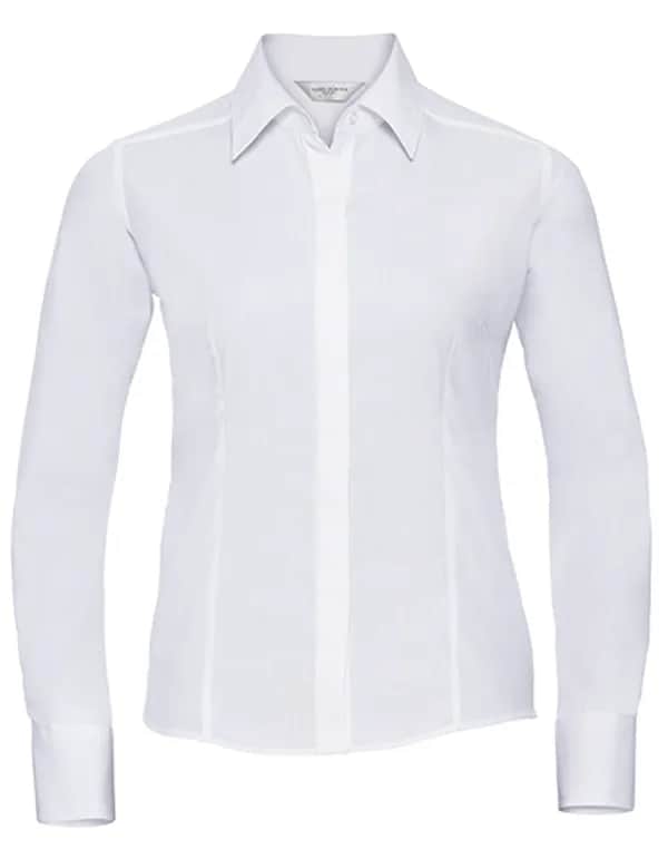 Ladies Long Sleeve Fitted Polycotton Poplin Shirt - White