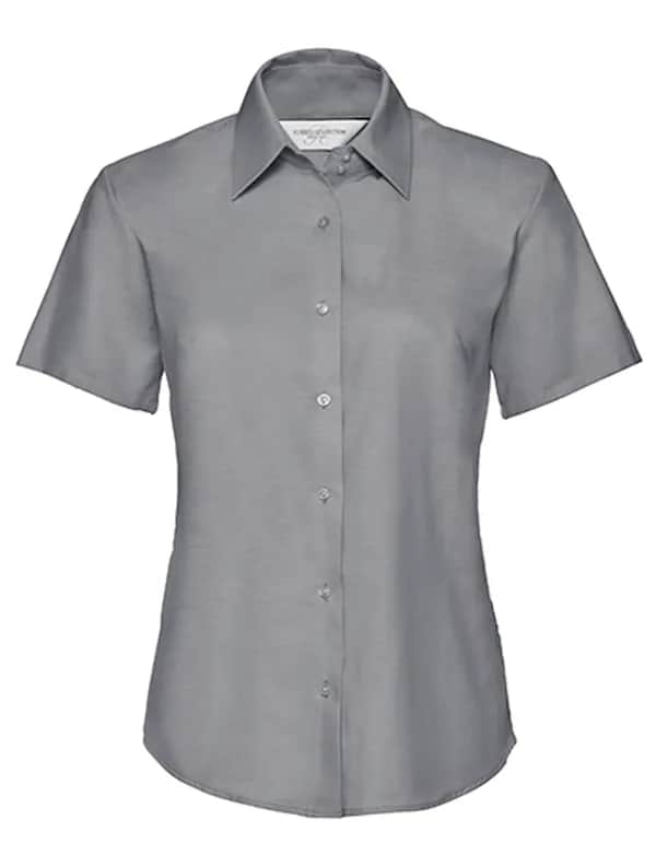 Ladies Short Sleeve Tailored Oxford Shirt - Silver