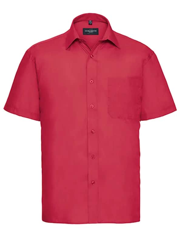 Mens Short Sleeve Classic Polycotton Poplin Shirt - Classic Red