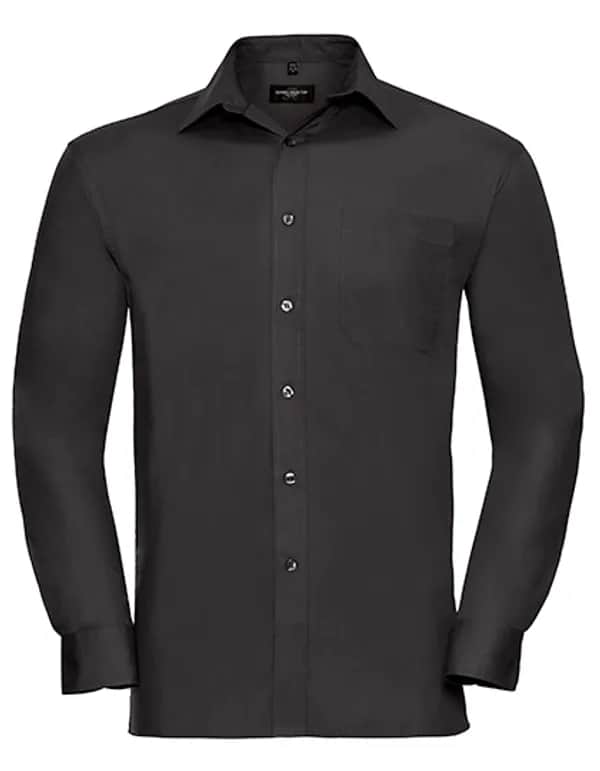 Mens Long Sleeve Classic Pure Cotton Poplin Shirt - Black